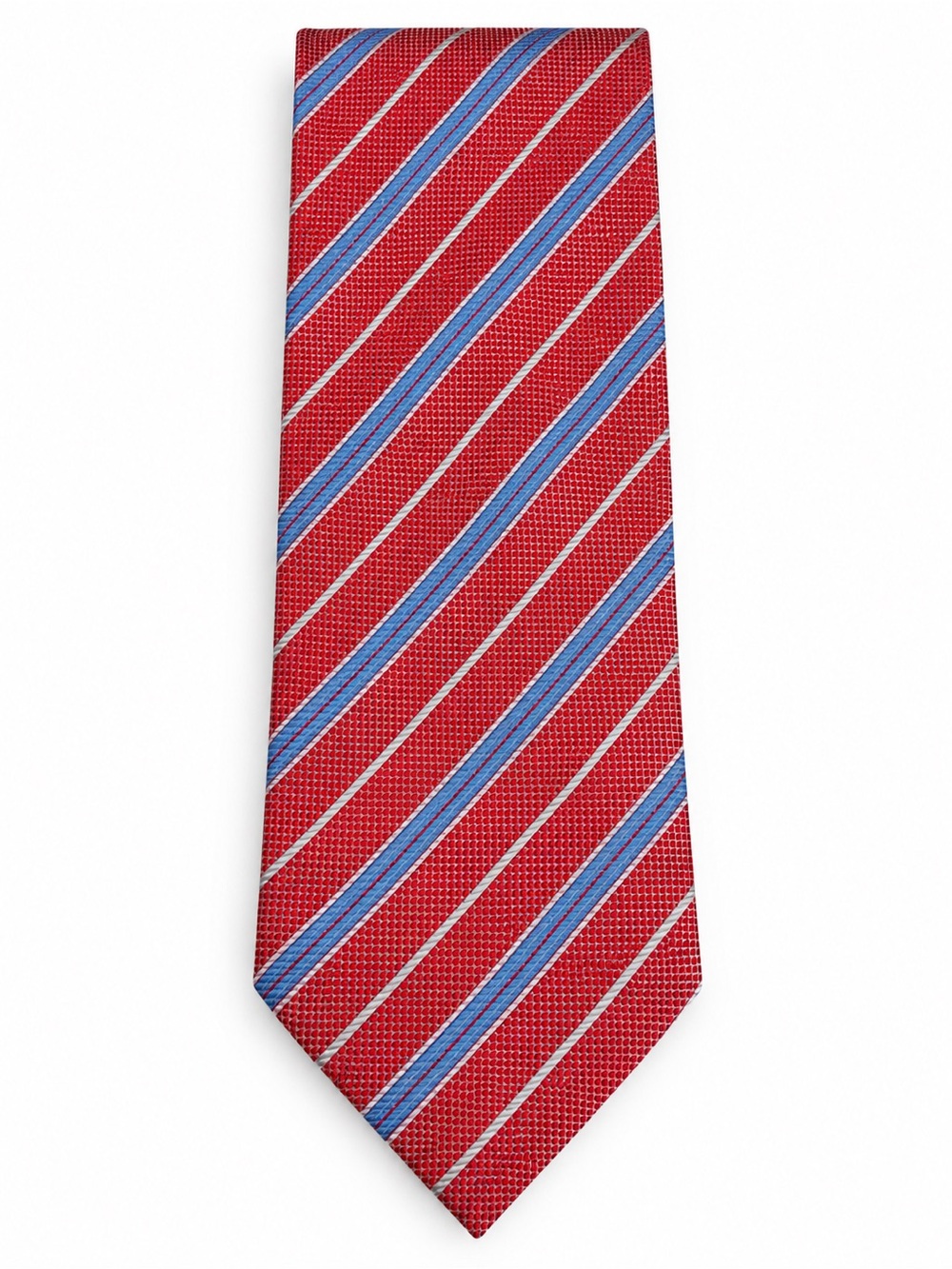 Pierre Cardin Men’s 100% Silk Tie Red Blue Striped Classic Designer Necktie